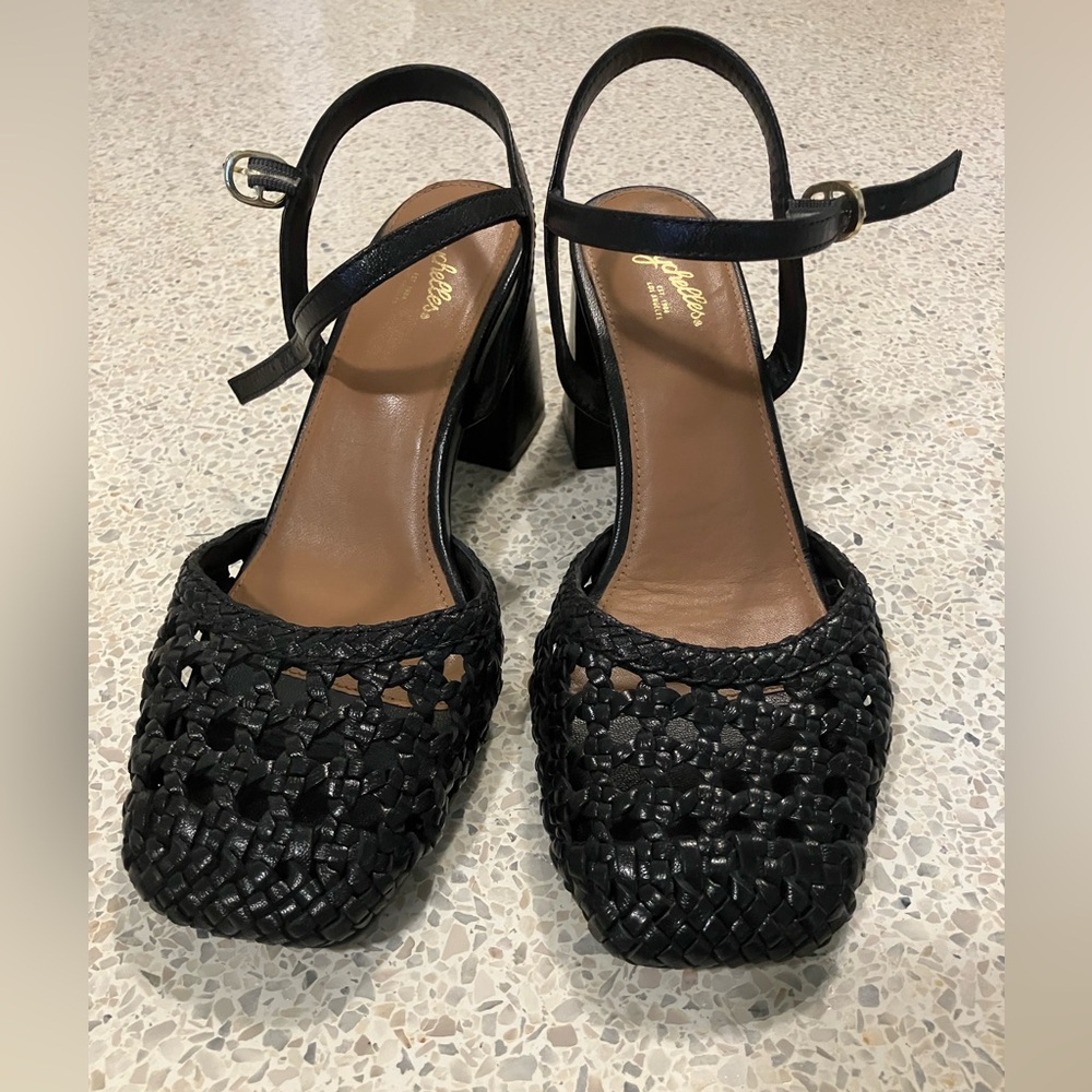 Salvatore Ferragamo Black Woven Leather Block Heel Sandals